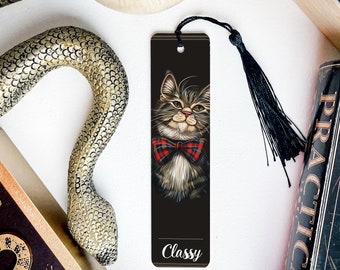 Classy Cat Bookmark, Metal Bookmark, Cute Cat Accessory, Bow Tie Design, Book Lover Gift