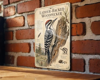 Ladder-Backed Woodpecker Metal Sign, Vintage Natural History Bird Illustration, Audubon-Inspired Ornithology Field Guide Plate