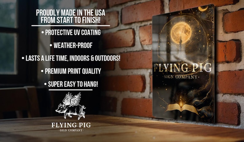 a poster on a brick wall that says flying pig