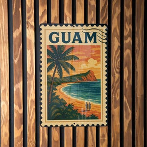 Guam Metal Sign Stamp Style Art – Vintage Island Wall Decor, Tropical Travel Souvenir, Rustic Beach Home Sign