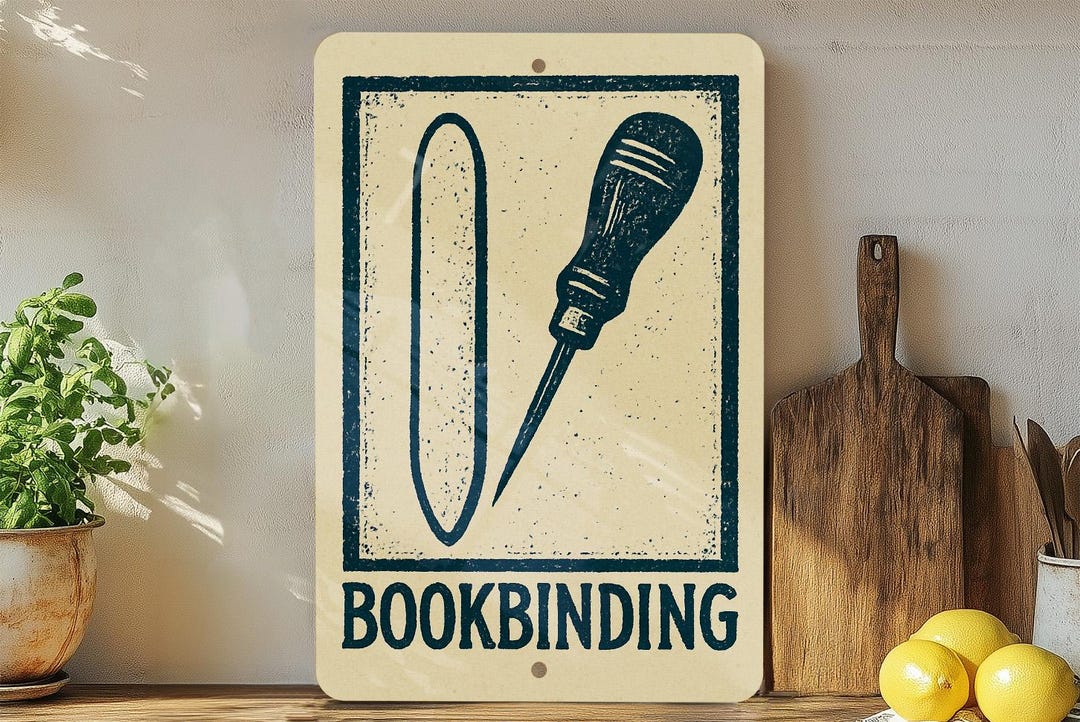 Bookbinding Tools Metal Sign – Vintage Stamp Style Bone Folder & Awl ...