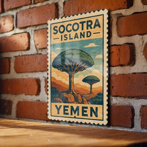 Socotra Island Yemen Vintage Stamp Metal Sign – Rustic Travel Wall Art, Middle East Souvenir, Retro Home Decor Plaque