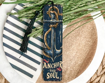 Metal Bookmark, Nautical Anchor, Anchor Your Soul, Rope Design, Unique Book Accessory