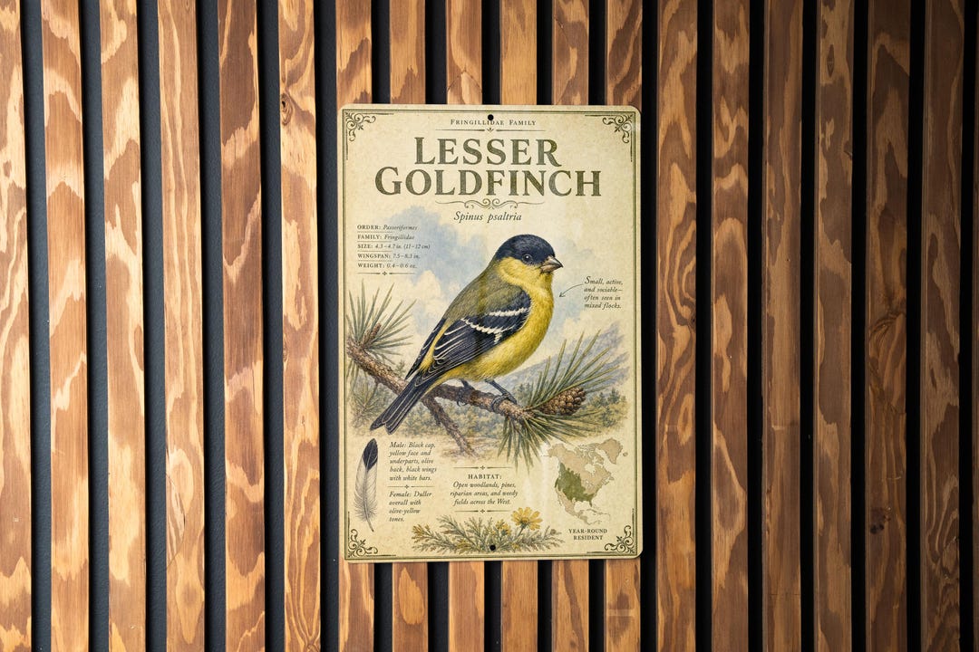Lesser Metal Signs Lesser Goldfinch Metal Sign, Audubon-inspired Bird Specimen Plate With ...