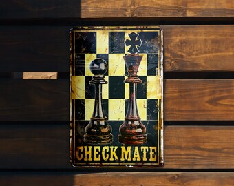 Checkmate Vintage Metal Sign, Retro Decor, Wall Art, Chess Lover