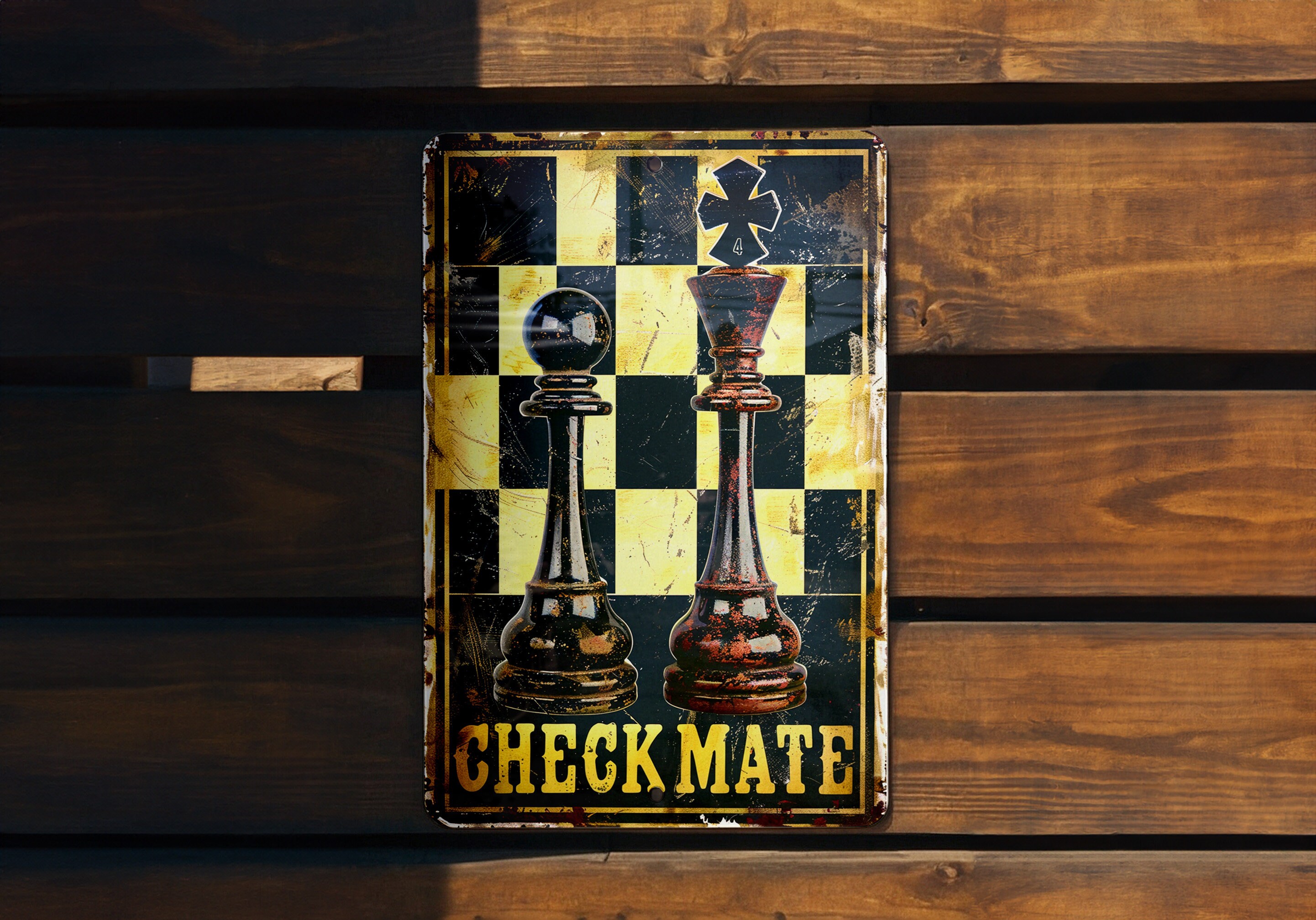 Checkmate Vintage Metal Sign, Retro Decor, Wall Art, Chess Lover
