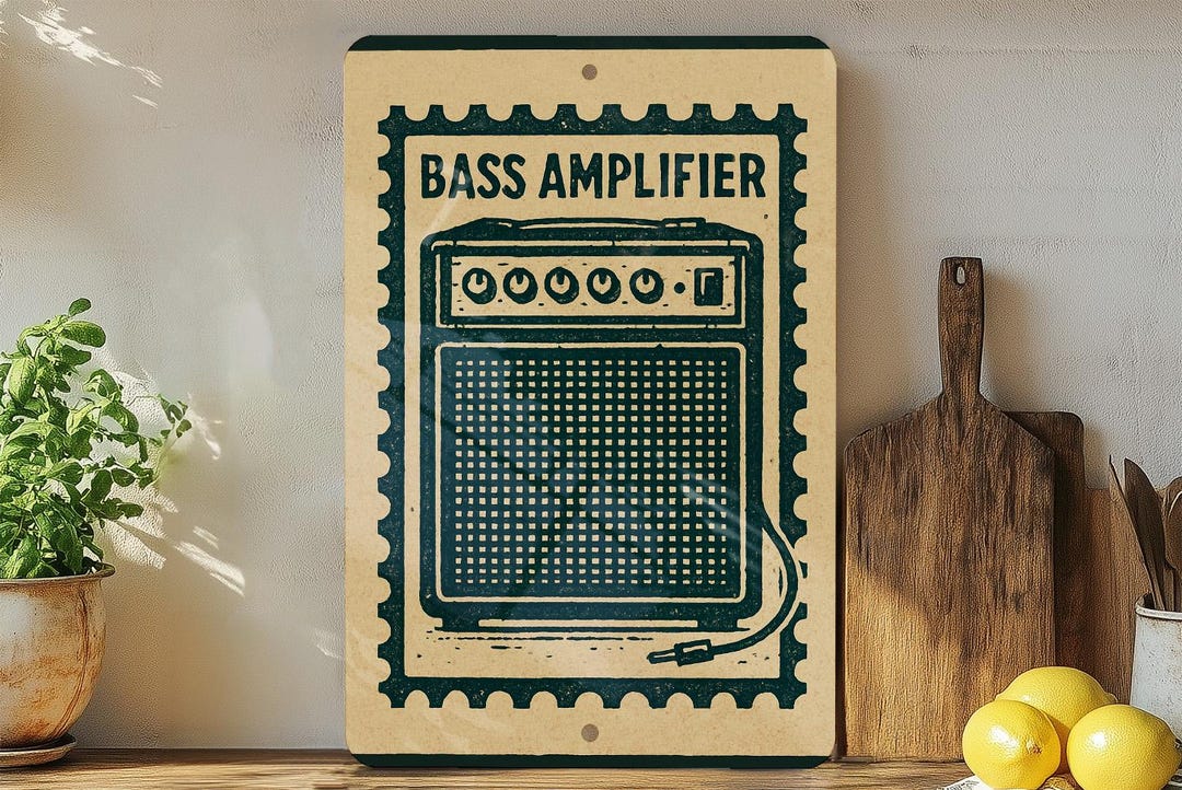 Bass Amp Metal Sign – Vintage Stamp Style Wall Art for Musicians ...
