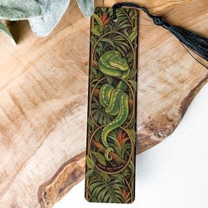 Green Tree Python Metal Bookmark, Coiled Snake Art Nouveau Design, Reptile Keeper Gift