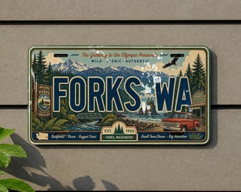 Forks WA Retro Style License Plate, Washington Souvenir Tag, Forks Washington Travel Gift, Olympic Peninsula Keepsake Plate