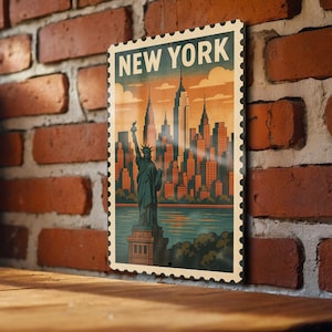 New York City Stamp Style Metal Sign – Vintage Wall Art, Industrial NYC Decor, Retro Tin Sign for Home or Office