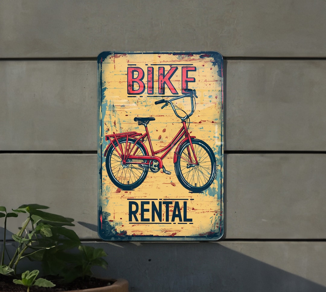 Bike Rental Metal Sign, Vintage Style, Bright Colors, Bicycle ...