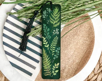 Botanical Symphony Metal Bookmark, Nature's Elegance Design, Leafy Brushstrokes, Delicate Greens, Forest Canvas