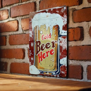 Cold Beer Here Metal Sign - Retro Bar Decor, Vintage Pub Signage, Man Cave Accessory, Wall Art Decoration, Unique Gift Idea