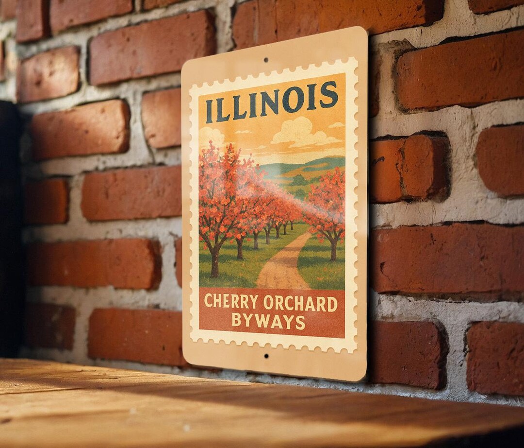 Illinois Cherry Orchard Byways Metal Sign – Vintage Stamp Style