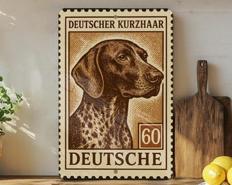 German Shorthaired Pointer Metal Sign – Vintage Stamp Style Dog Wall Art for Home, Cabin, Kennel, or Man Cave Decor