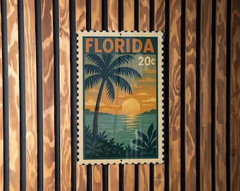 Florida State Stamp Metal Sign – Vintage Travel Poster Style Wall Art, Retro License Plate Design, Rustic Home Decor Gift