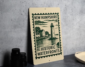 New Hampshire Historic Waterfronts Metal Sign – Vintage Stamp Style Wall Art for Home, Bar, Cabin, or Lake House Décor