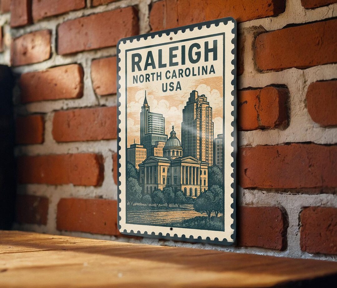 Old Raleigh Sign Raleigh North Carolina Metal Sign – Vintage Stamp Style Wall Art, Retro ...