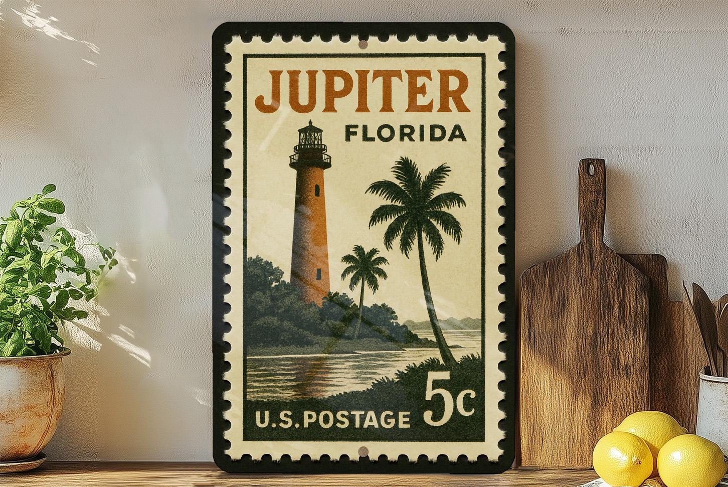 ほぼ未使用品 限定版 Jupiter-37A 135mn f3.5 Jupiter Florida Metal Sign Featuring Retro Postage Stamp Design