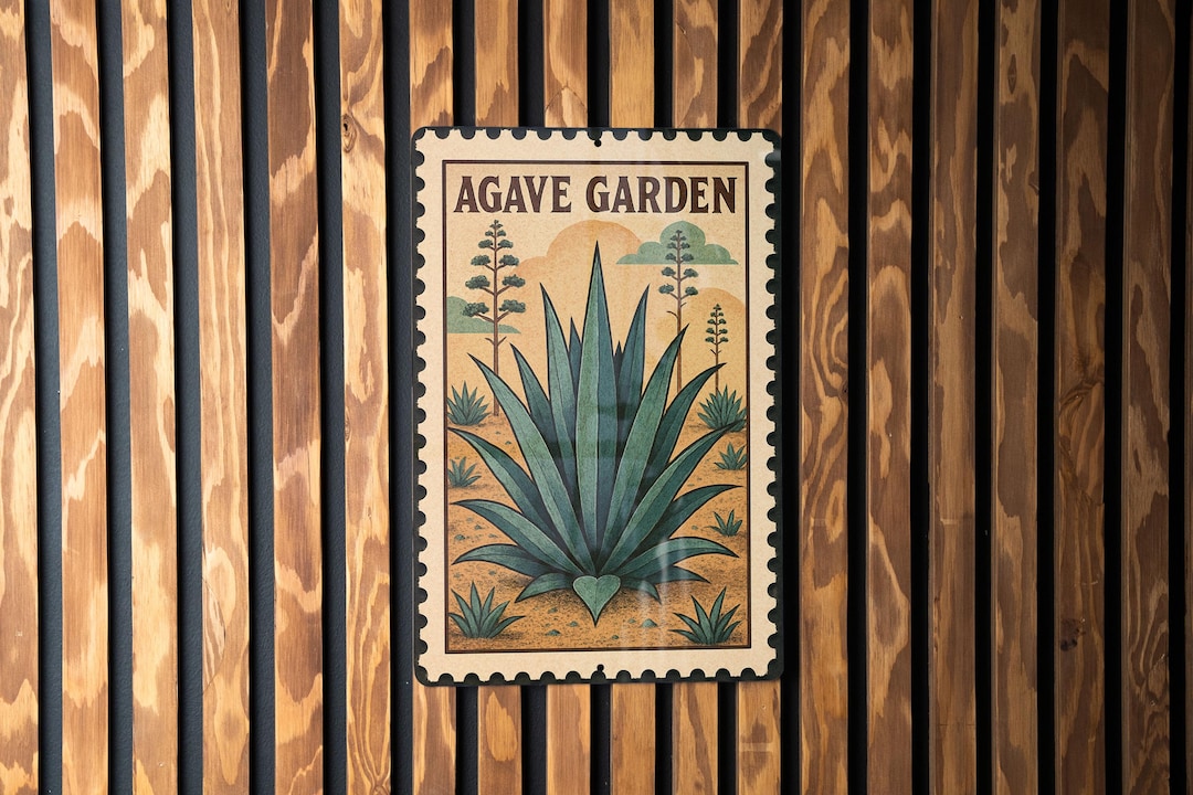 Agave Garden Metal Sign – Vintage Stamp Style Wall Art for Indoor ...