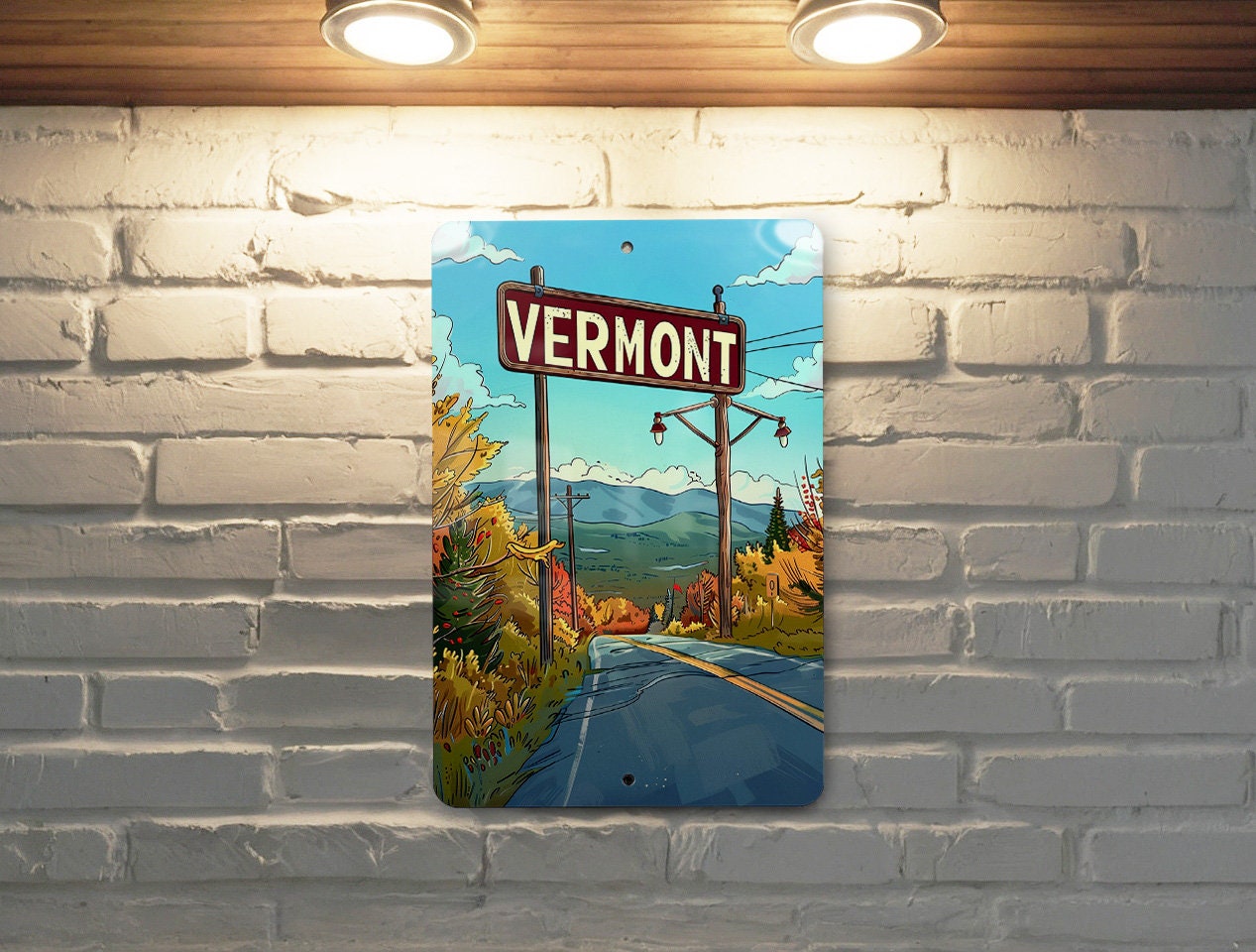 Retro Cartoon Vermont Visit Art Metal SignRetro Art, Cartoon Sign, Vermont Decor, Metal Artwork, Vintage Style