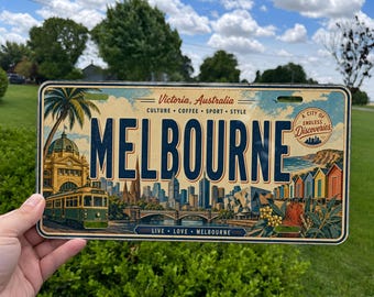 Melbourne Australia Metal License Plate Sign, Travel Poster Style Souvenir Car Tag Wall Decor Gift