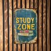 Study Zone Metal Sign, Vintage Style, Book Illustration, Primary Colors ...