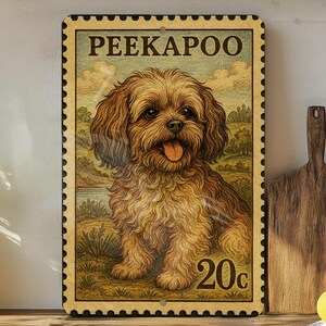 Peekapoo Dog Vintage Stamp Style Metal Sign, Peekapoo Puppy Wall Decor, Dog Lover Gift, Pet Shop Sign, Home Bar Garage Sign