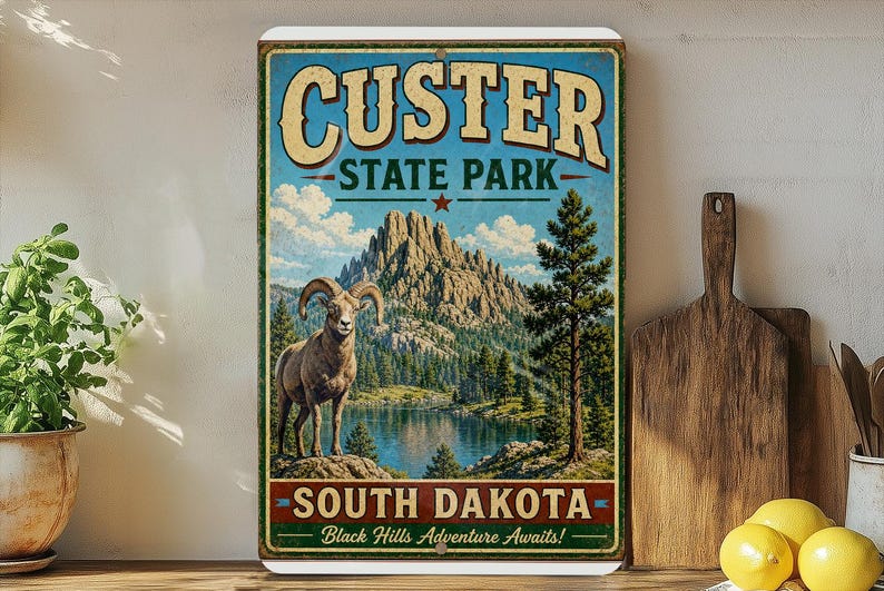 Custer Sd Sign Vintage Style Custer State Park South Dakota Metal Sign, Black Hills ...
