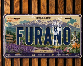 Furano Hokkaido Japan Retro Style License Plate Souvenir Car Tag Decorative Vehicle Plate Gift