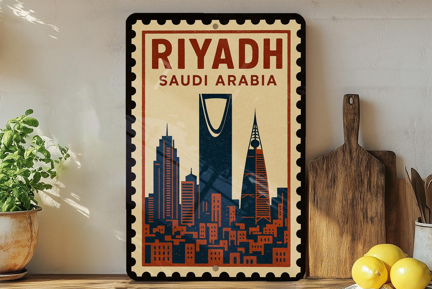 Riyadh Saudi Arabia Metal Sign – Vintage Stamp Style Wall Art Décor ...