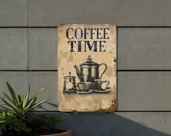 Vintage Coffee Time Metal Sign, Kitchen Decor, Retro Wall Art, Cafe Decoration, Coffee Lover Gift
