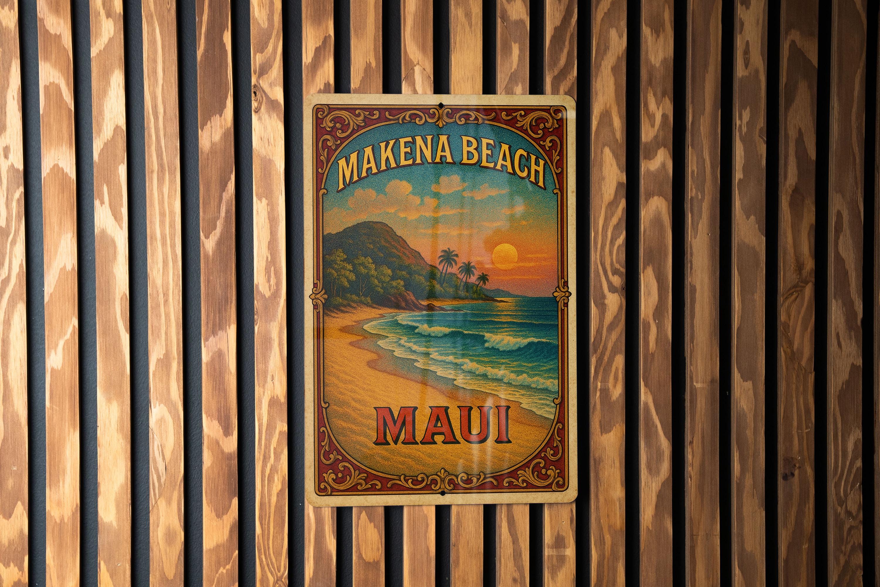 Victorian Makena Beach Maui Metal Sign – Chromolithograph Style