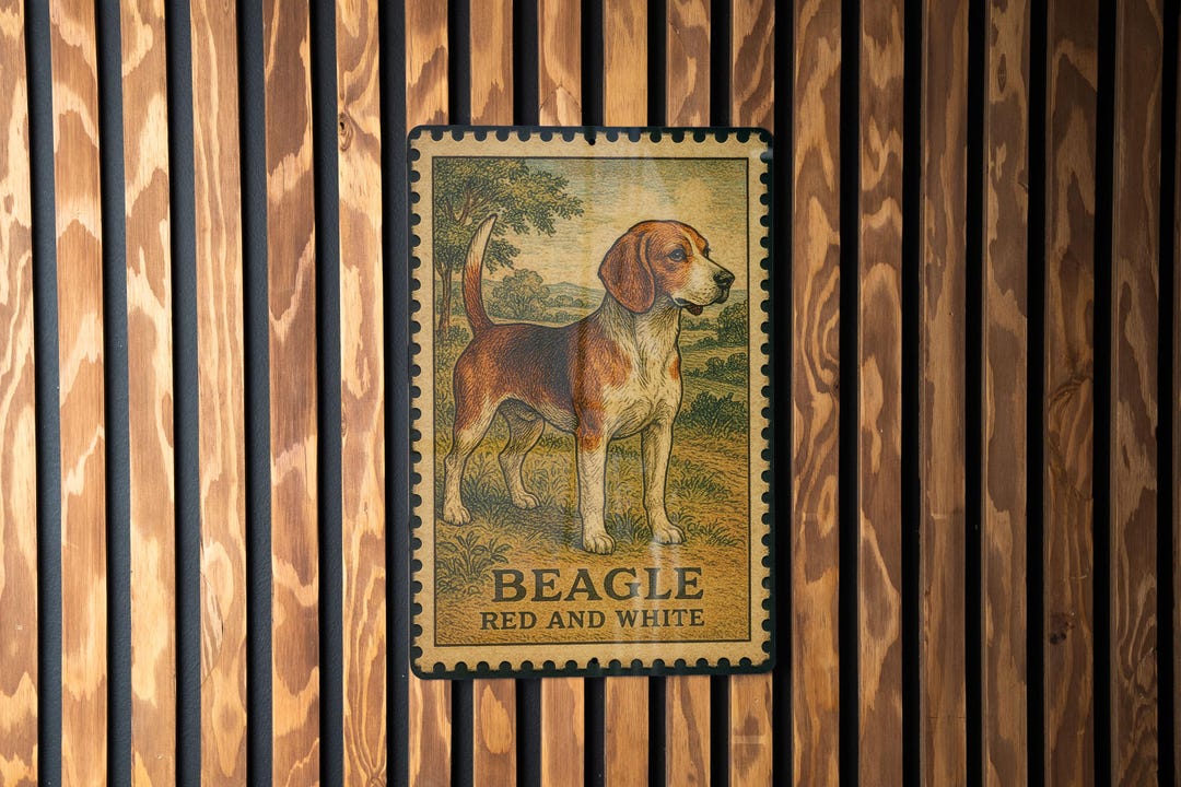Beagle Vintage Stamp Style Metal Sign, Beagle Dog Wall Decor, Pet Lover ...
