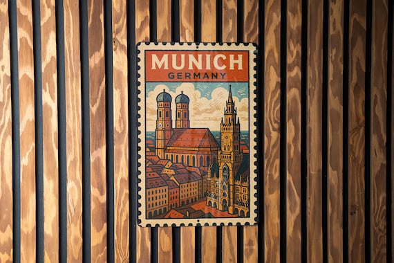 Munich Germany Stamp Style Metal Sign – Vintage Travel Wall Art