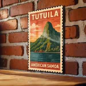 Tutuila American Samoa Metal Sign – Vintage Stamp Style Wall Art, Island Decor, Rustic Tin Plaque for Home or Office