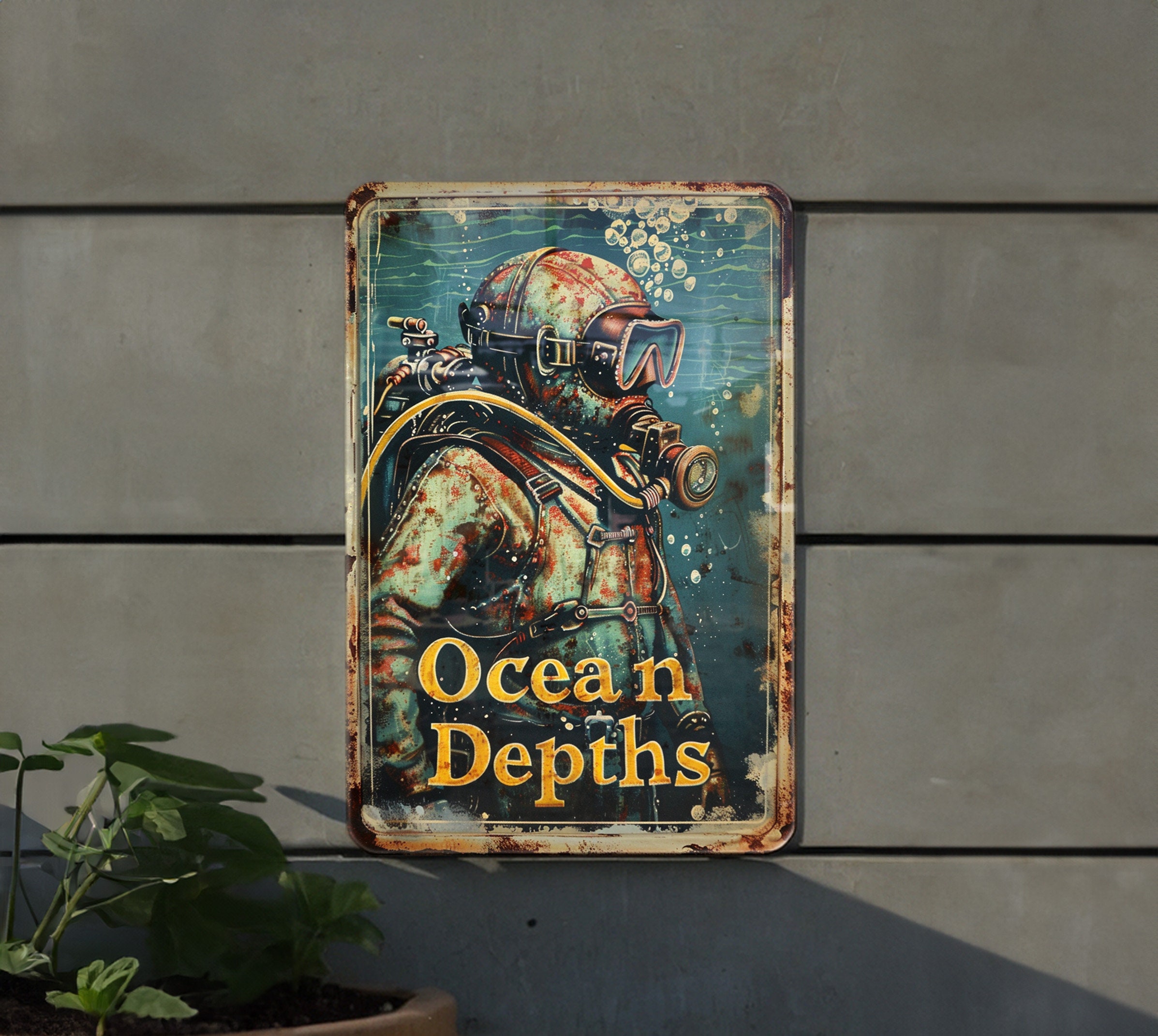 Vintage Scuba Diving Metal Sign, Ocean Depths Decor, Underwater Passion ...