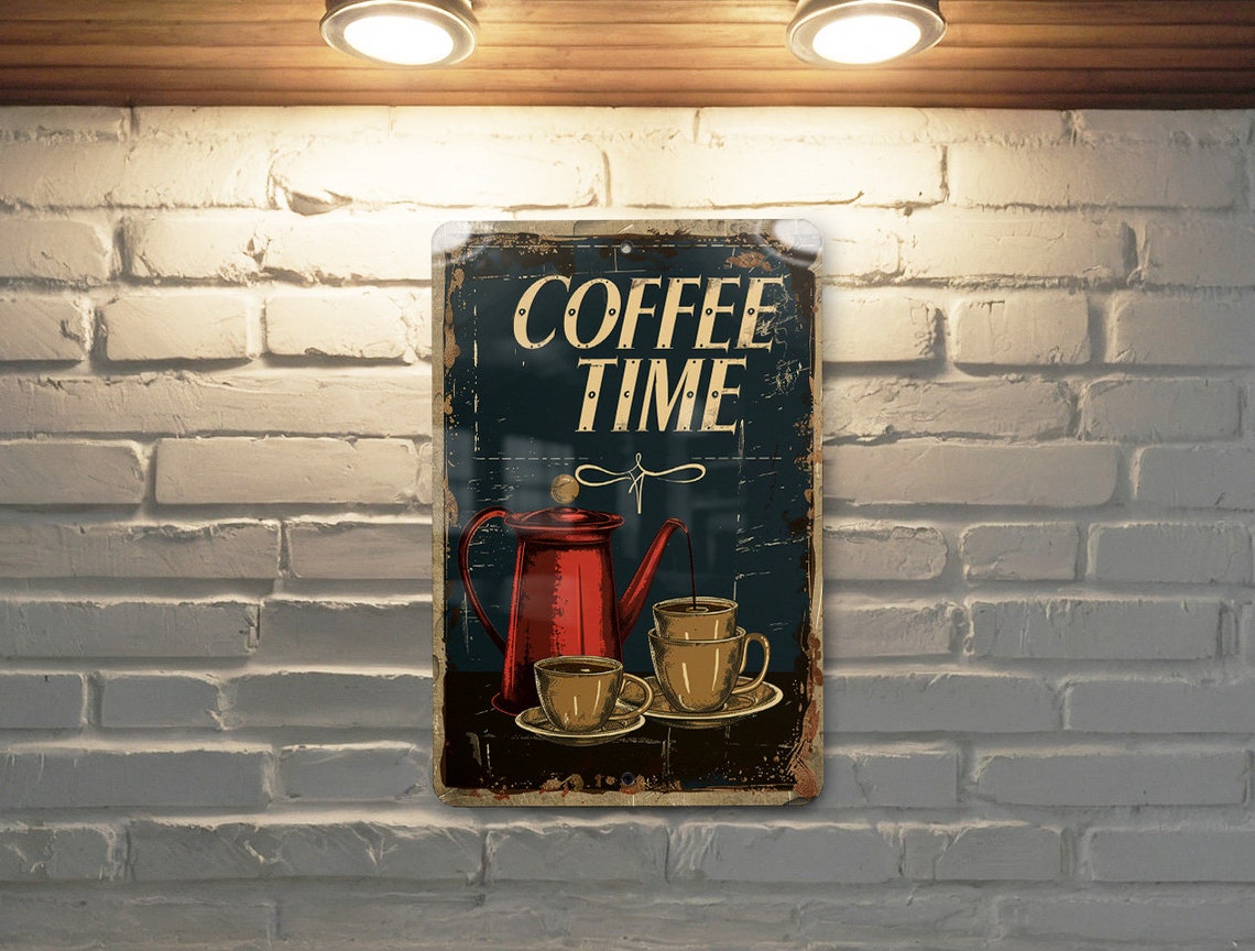 Rustic Coffee Time Sign, Metal Wall Decor, Kitchen Art, Vintage Home ...