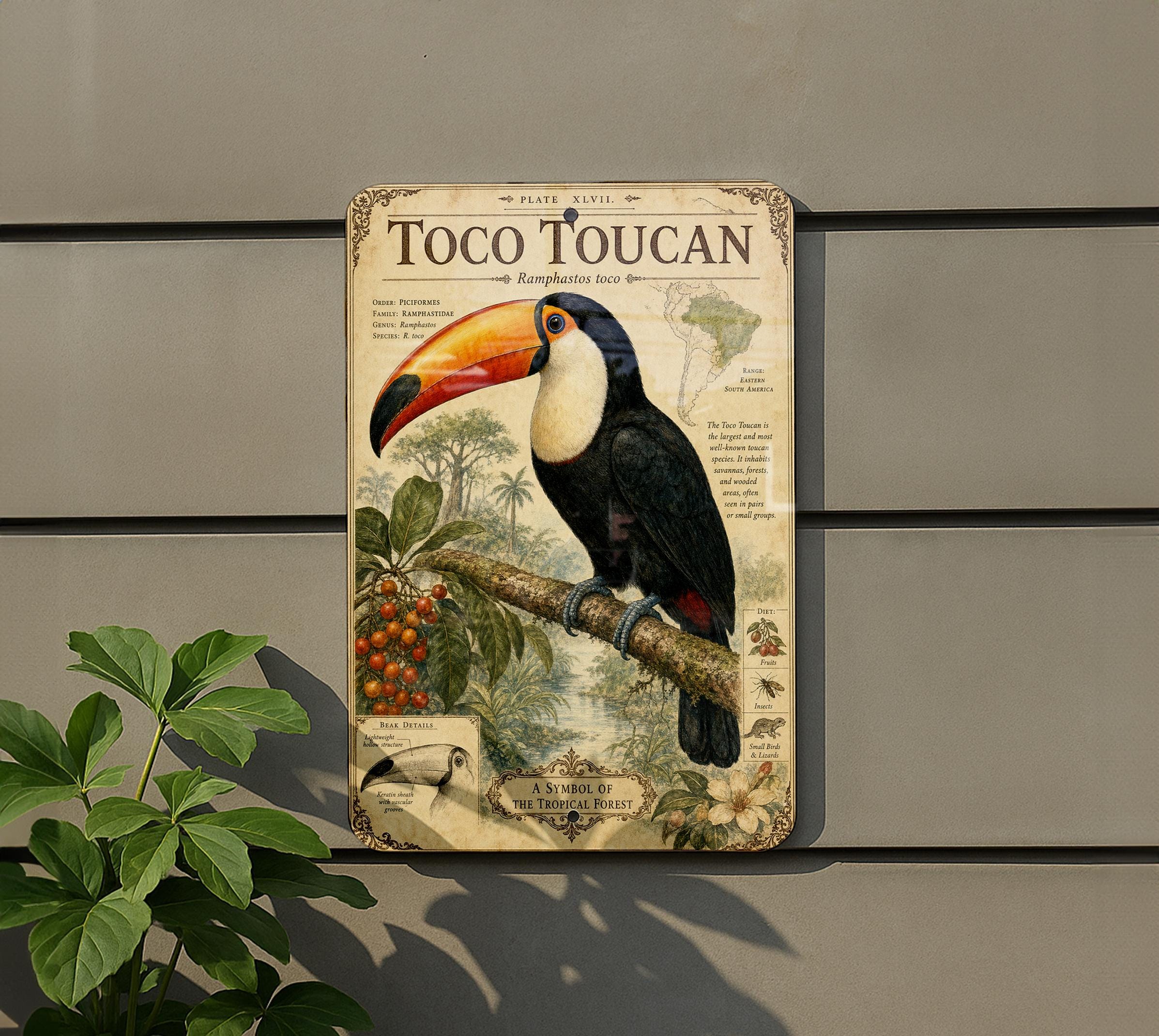 Toco Toucan Metal Sign Vintage Natural History Bird Illustration ...