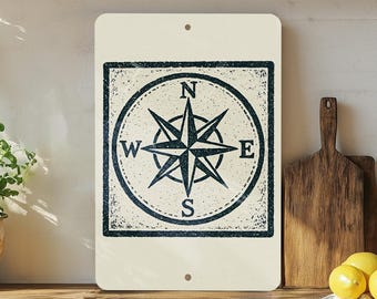 Custom Wind Rose Metal Sign – Nautical Compass Stamp Style Wall Art, Vintage Maritime Decor, Personalized Metal Plaque