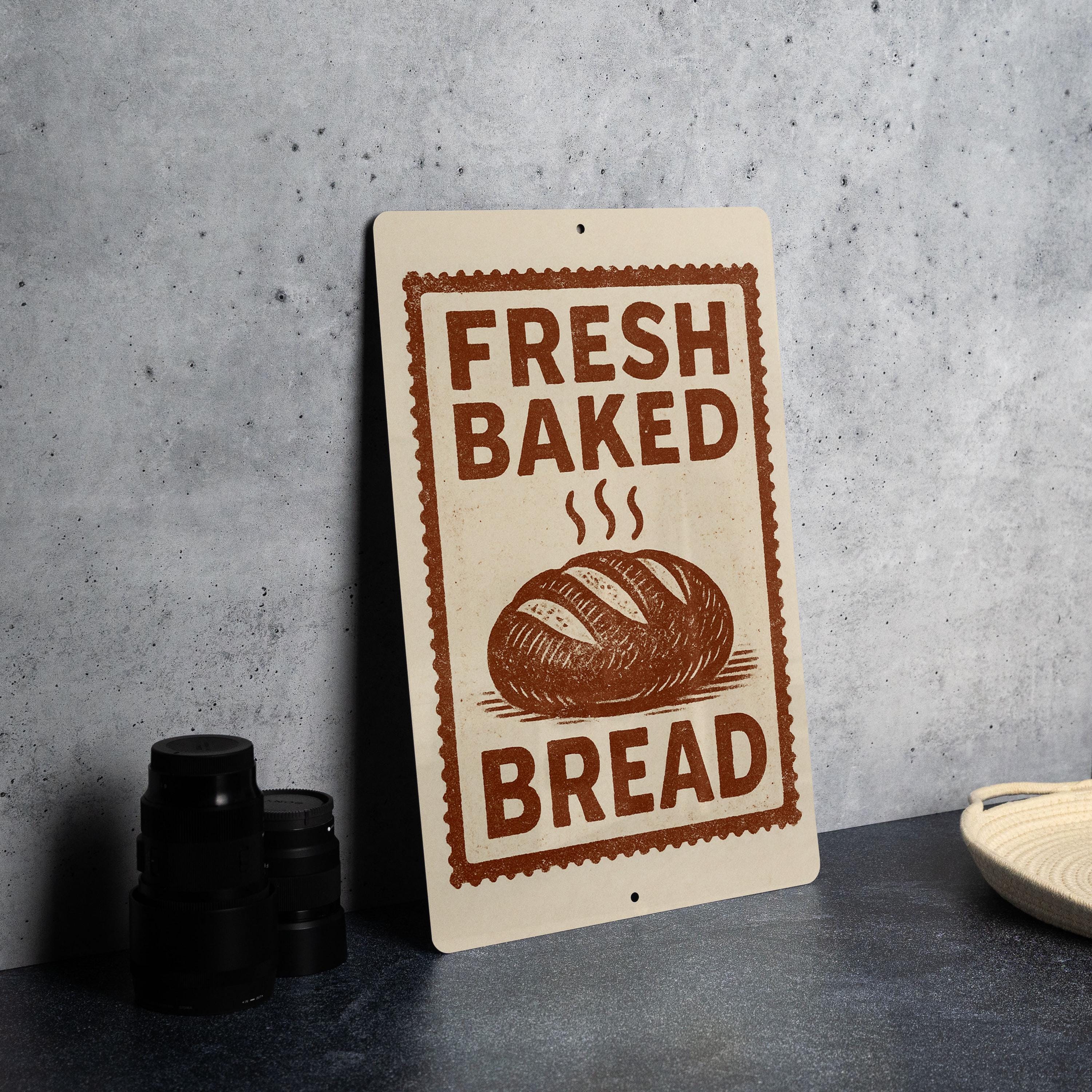 Fresh Baked Bread Metal Sign – Rustic Kitchen Wall Decor, Vintage