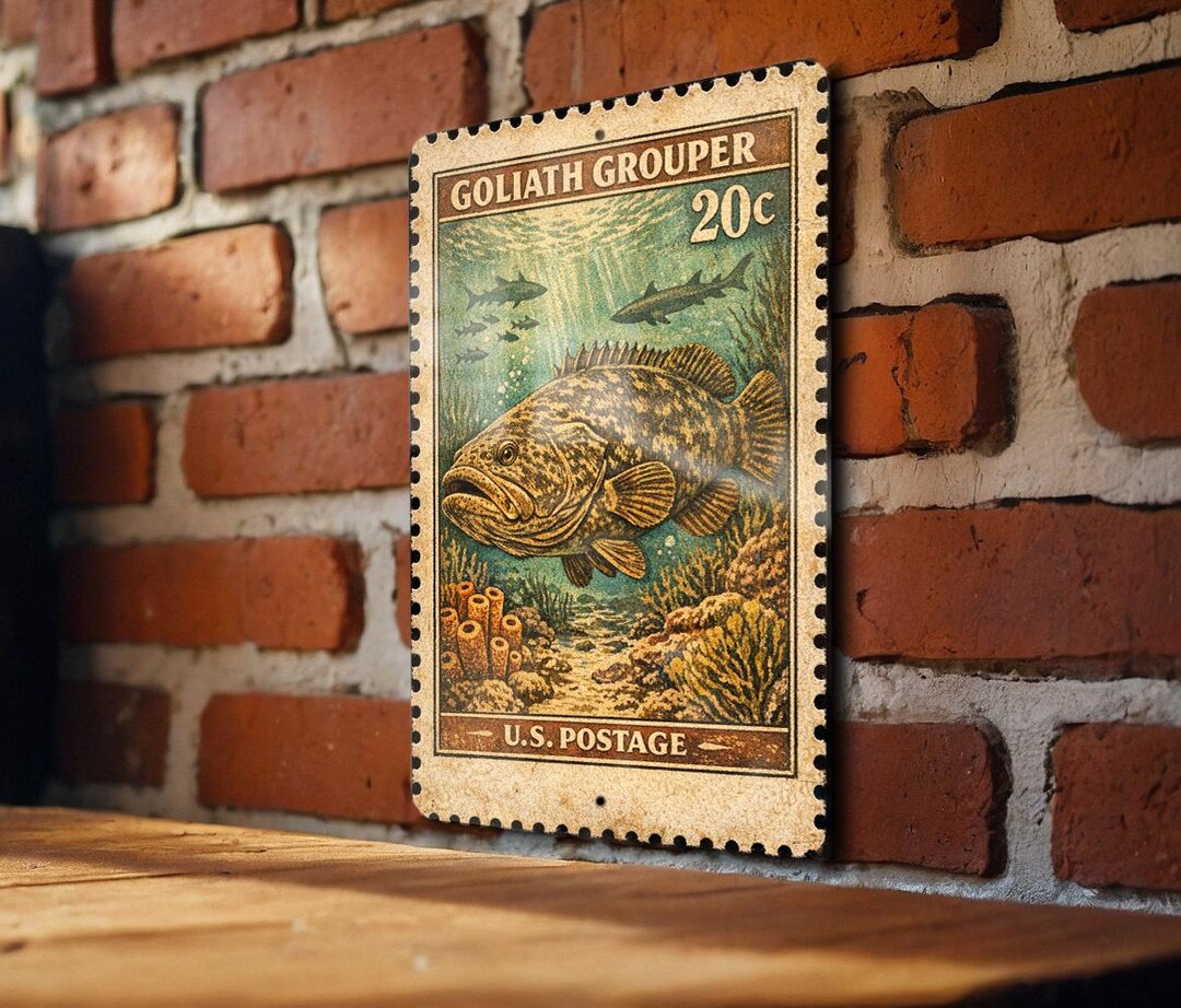 Goliath Grouper Vintage Stamp Style Metal Sign, Goliath Grouper Fish ...