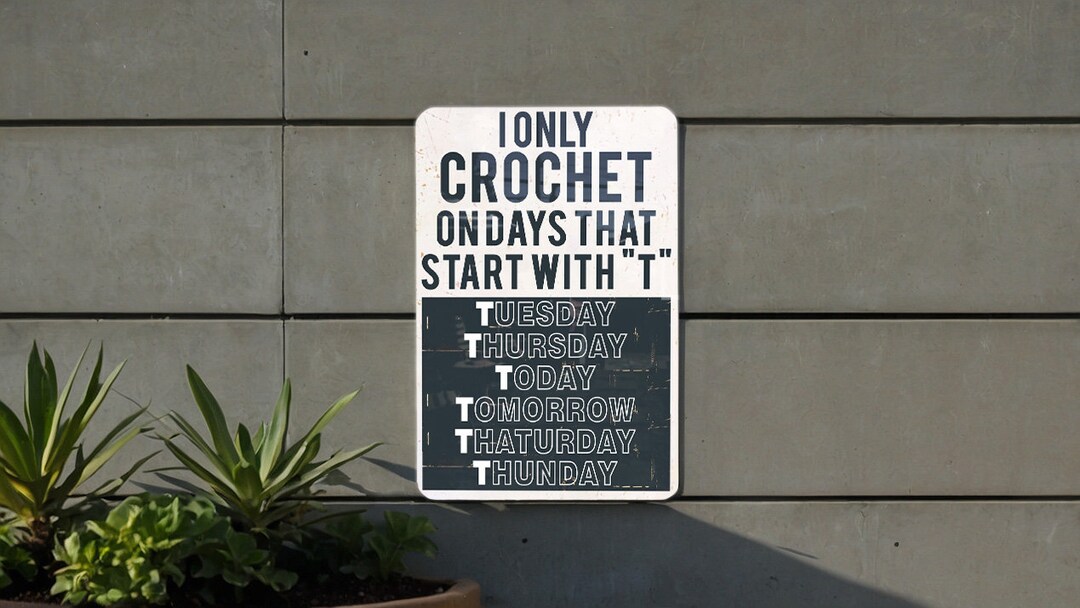 Crochet Humor Metal Sign - Days That Start With T, Funny Crochet Gift ...