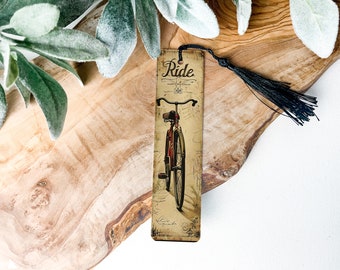 Vintage-Themed Bookmark, Old-Fashioned Bicycle, Ride Metal Bookmark, Classic Design, Book Lover Gift