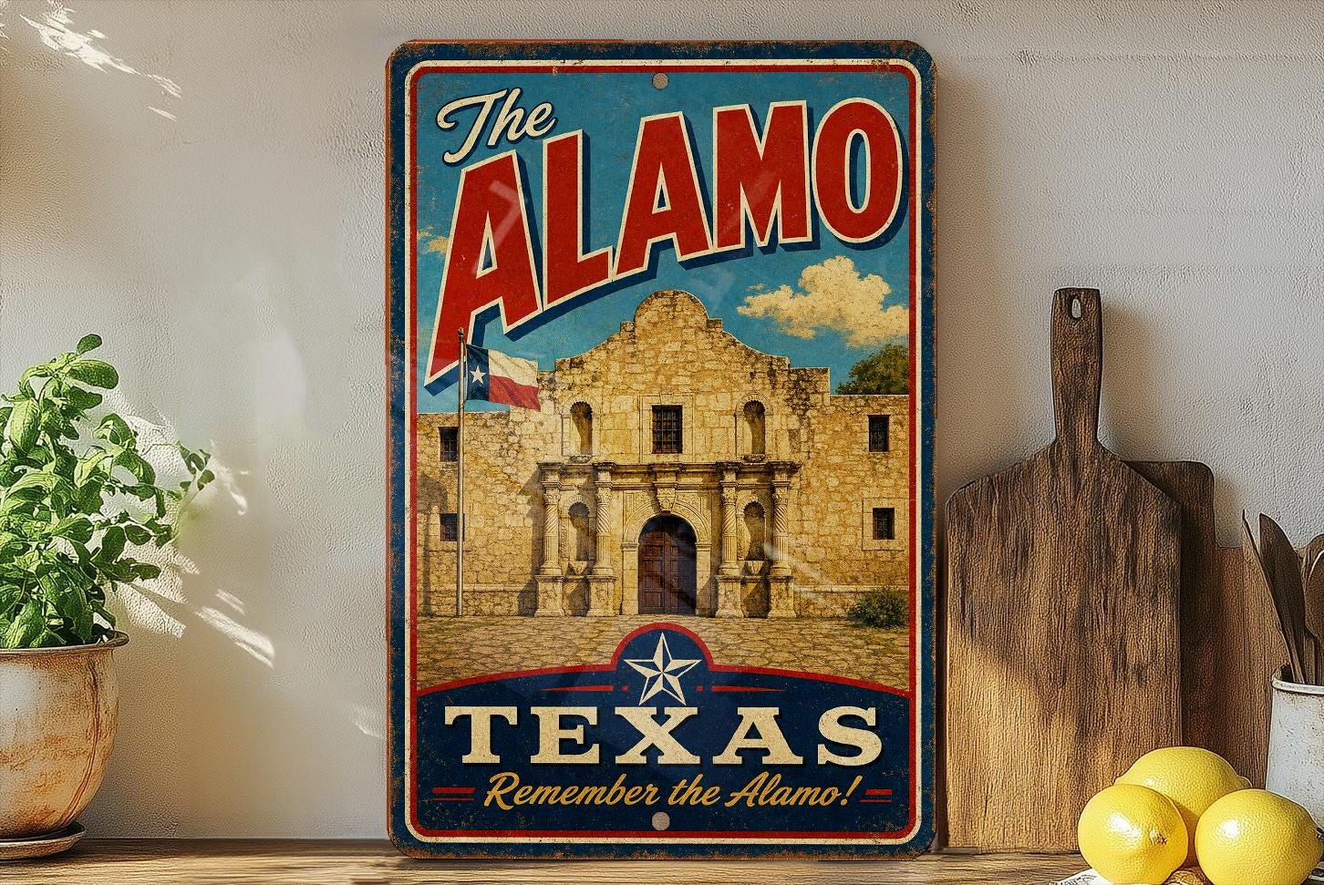 The Alamo Texas Vintage Style Metal Sign, San Antonio Landmark Wall ...