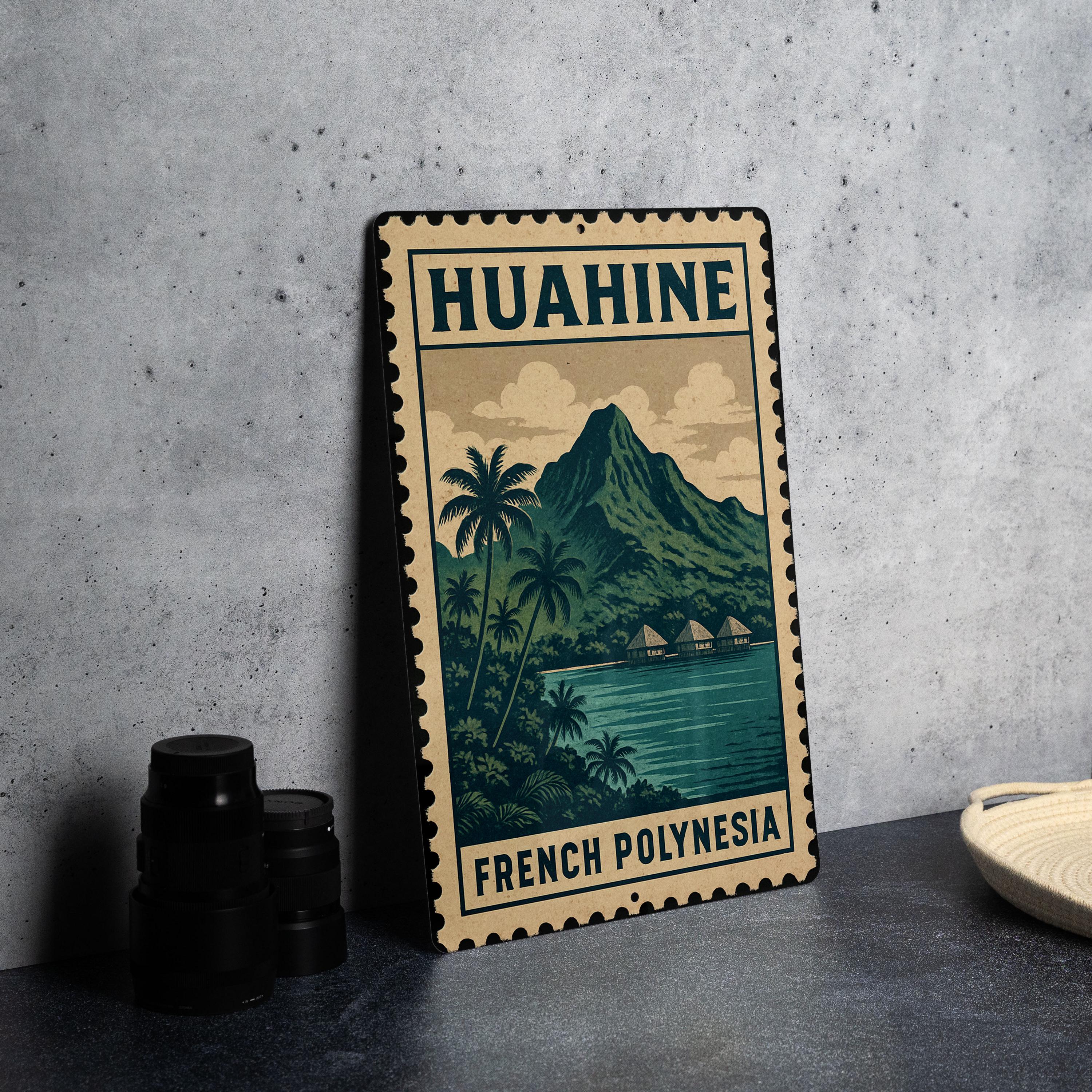 Huahine French Polynesia Vintage Stamp Metal Sign – Island Wall