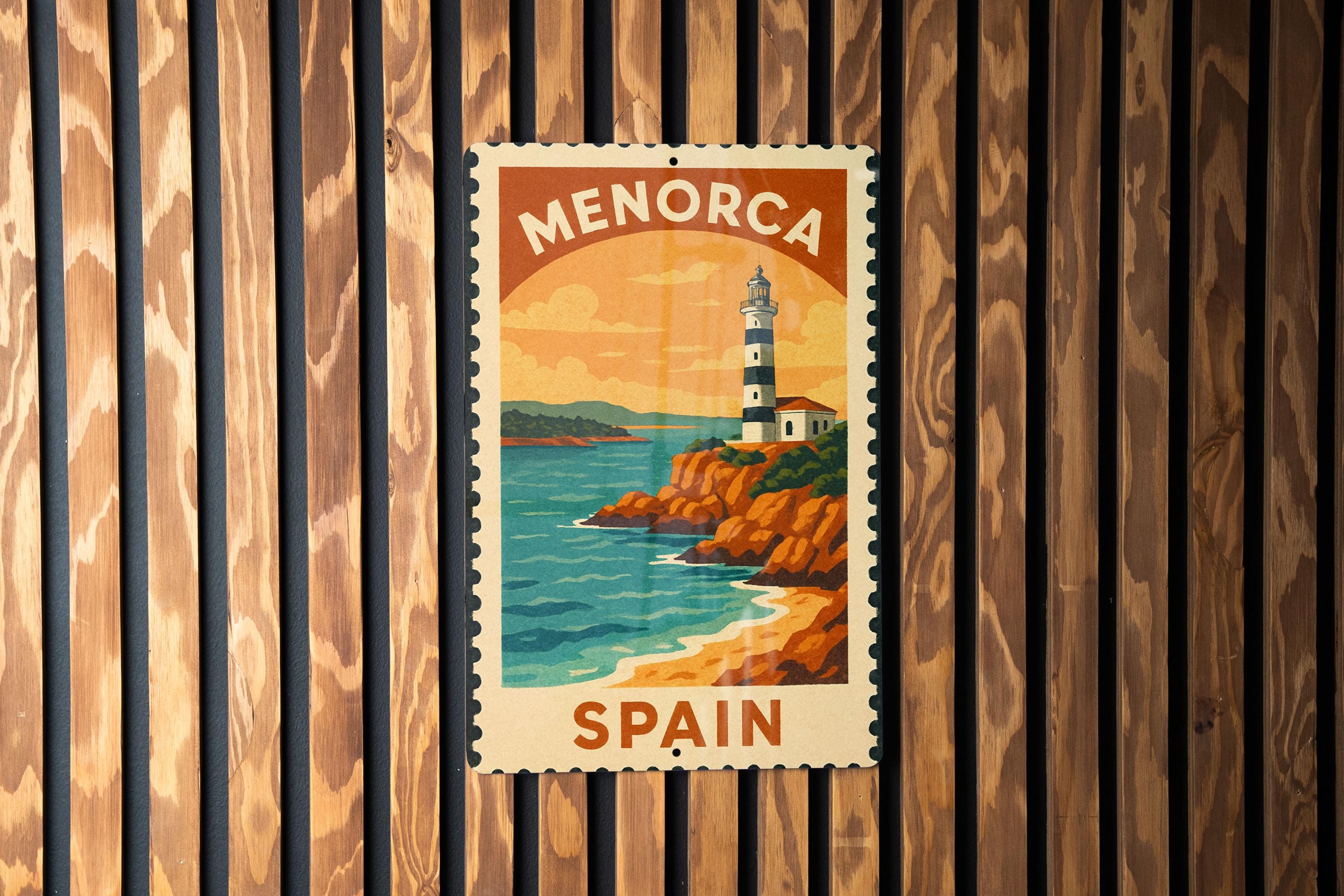 Menorca Spain Stamp Style Metal Sign – Vintage Travel Art Wall
