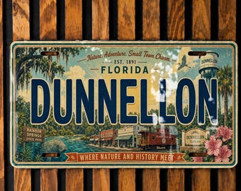 Dunnellon Florida Retro Style License Plate, Vintage Dunnellon Souvenir Tag, Citrus County Travel Decor Gift