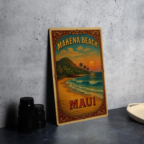 Victorian Makena Beach Maui Metal Sign – Chromolithograph Style
