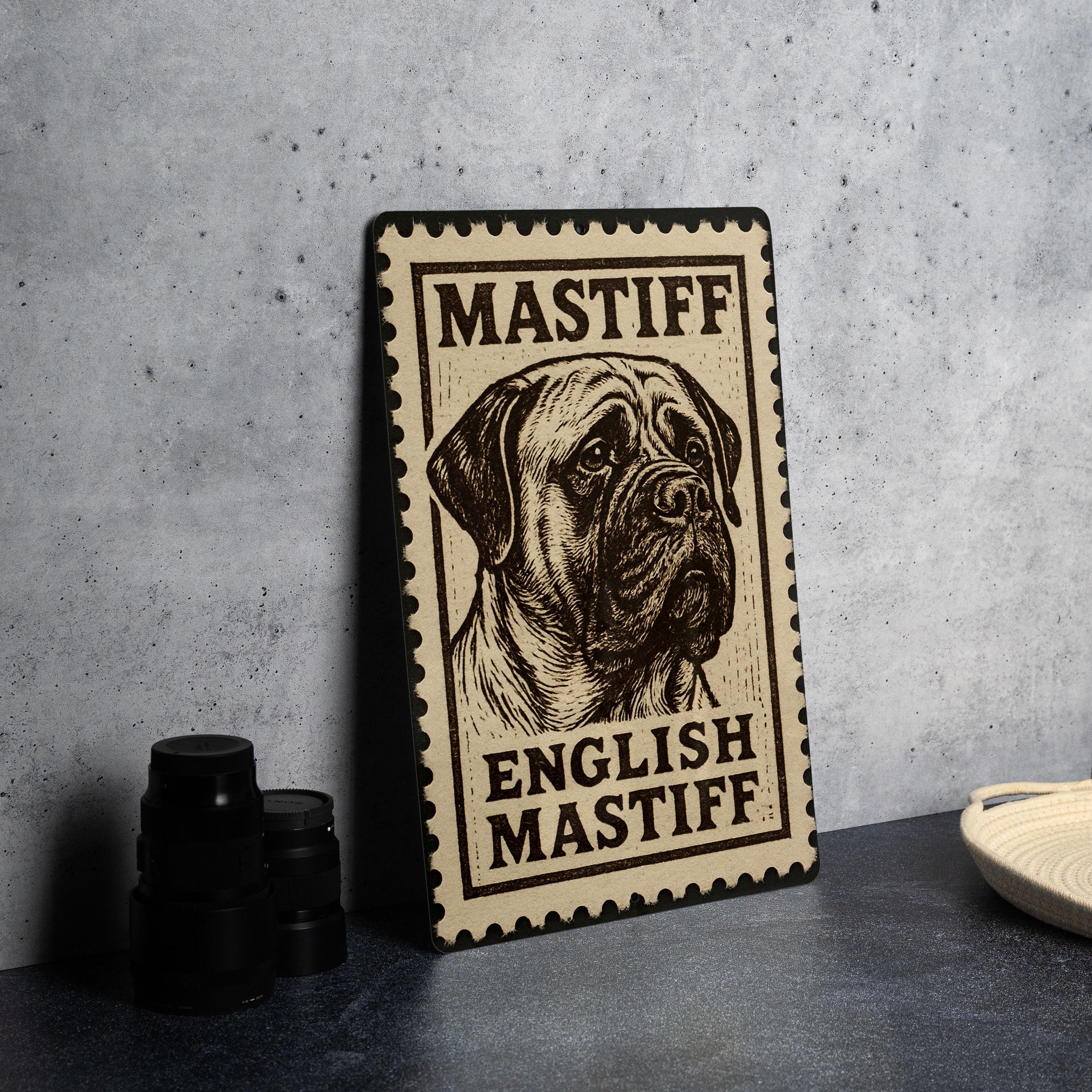 English Mastiff Metal Sign – Vintage Stamp Style Dog Wall Art, Rustic ...
